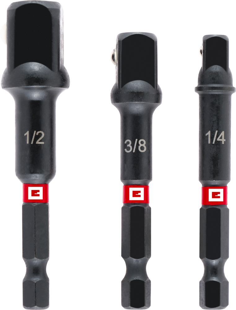 EINHELL Impact-Steckschlüssel-Adapter mit 1/4" E 6.3 Schaft, 3-tlg., 65 / 72 mm, 1/4“ / 3/8“ / 1/2“