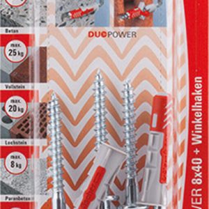 FISCHER 4 Dübel + Winkelhaken Duopower 8 x 40 mm FISCHER 4 Dübel + Winkelhaken Duopower 8 x 40 mm