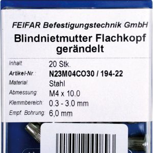 FEIFAR 20 Stk. Blindnietmuttern M 4 FEIFAR 20 Stk. Blindnietmuttern M 4