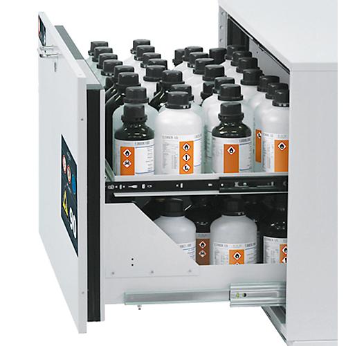 2. Auszugsebene für asecos Sicherheitsschränke der UB90 und UB30 Serie, Edelstahl 1.4301, B 942 x T 442 x H 45 mm, 7 l, bis 25 kg