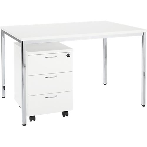 2-tlg. Büromöbel-Set, Home Office Tisch, weiß/chromsilber
