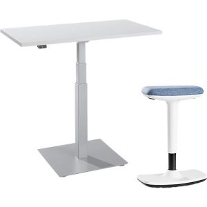 2-tlg. Büromöbel-Set, Monosäulen-Beistelltisch Start Off, elektrisch höhenverstellbar, lichtgrau/weißaluminium 2-tlg. Büromöbel-Set, Monosäulen-Beistelltisch Start Off, elektrisch höhenverstellbar, lichtgrau/weißaluminium