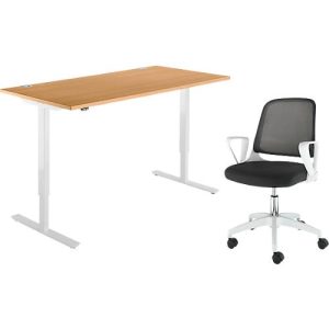 2-tlg. Büromöbel-Set, Schreibtisch Start Off, elektrisch höhenverstellbar, Buche-Dekor/weiß 2-tlg. Büromöbel-Set, Schreibtisch Start Off, elektrisch höhenverstellbar, Buche-Dekor/weiß