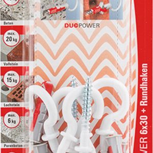 FISCHER 6 Dübel + Rundhaken Duopower 6 x 30 mm FISCHER 6 Dübel + Rundhaken Duopower 6 x 30 mm