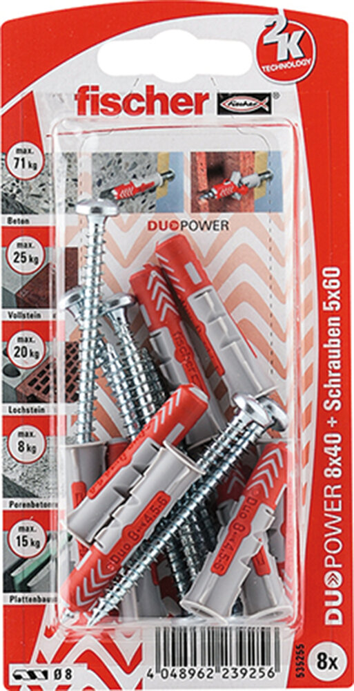 FISCHER 8 Dübel + Panhead Schrauben Duopower 8 x 40 mm