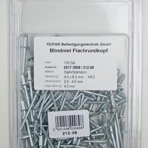 FEIFAR 100 Stahl-Blindnieten 4 x 8 mm FEIFAR 100 Stahl-Blindnieten 4 x 8 mm