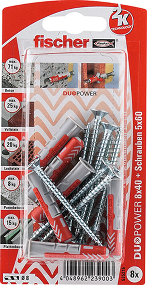 FISCHER 8 Dübel + Schrauben Duopower 8 x 40 mm