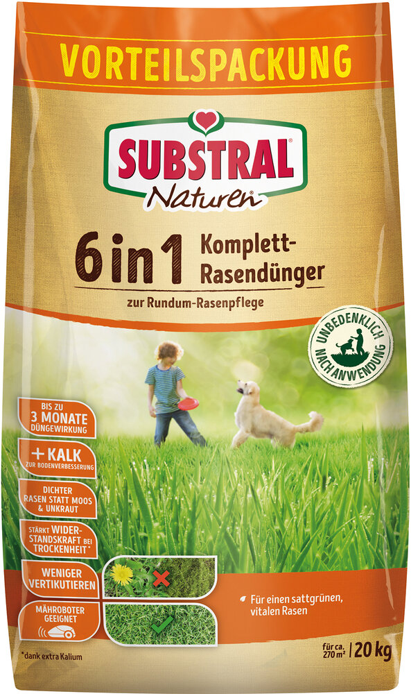 SUBSTRAL 6-in-1-Komplett-Rasendünger Naturen 20 kg
