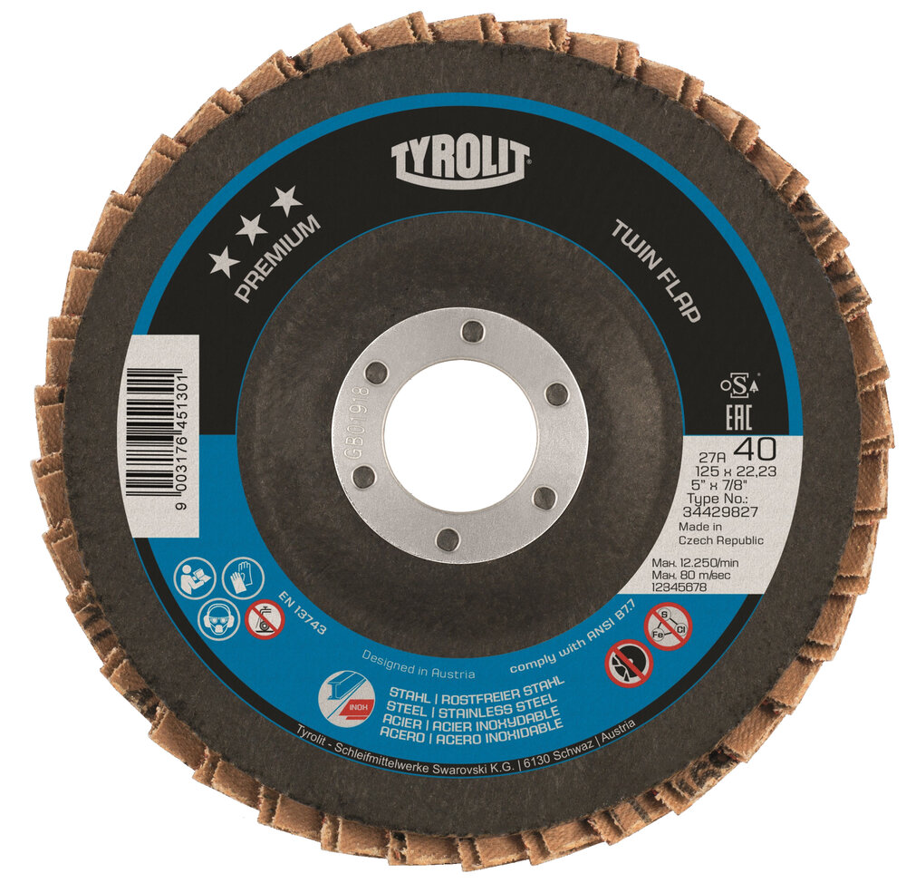 TYROLIT Premium-Lameller Twinflap 125 mm Ø K 60