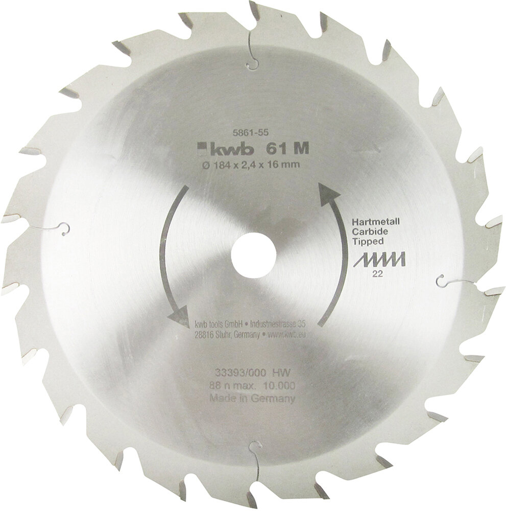 KWB HM-Sägeblatt 184 x 16 mm Ø, 22 Zähne
