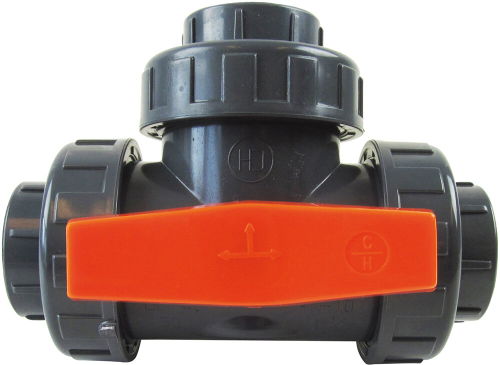 PVC-3-Wege-Kugelhahn 50 mm Ø