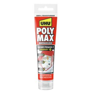 UHU UHU POLY MAX Montagekleber 10 SEK SOFORT POWER transparent, Tube 115g UHU UHU POLY MAX Montagekleber 10 SEK SOFORT POWER transparent, Tube 115g