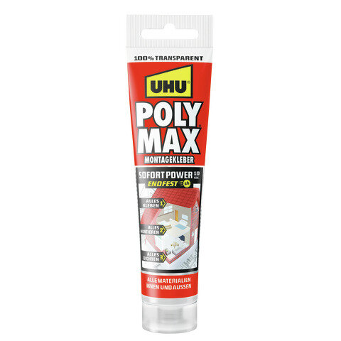 UHU UHU POLY MAX Montagekleber 10 SEK SOFORT POWER transparent, Tube 115g