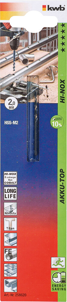 KWB HSS-Bohrer HI-NOX 2 mm Ø AkkuTop
