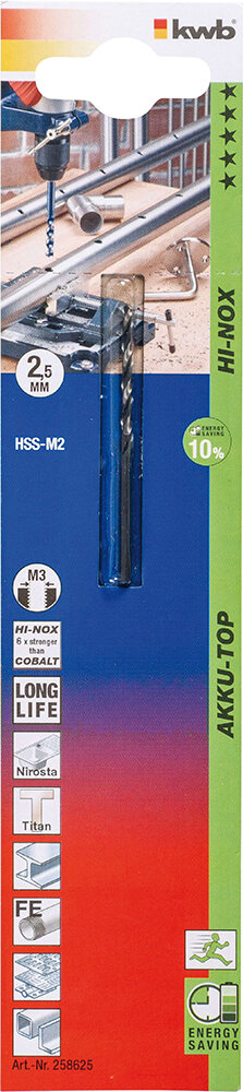 KWB HSS-Bohrer HI-NOX 2,5 mm Ø AkkuTop