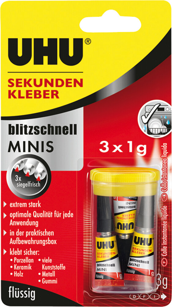 UHU Sekundenkleber flüssig-Minis 3 x 1 g