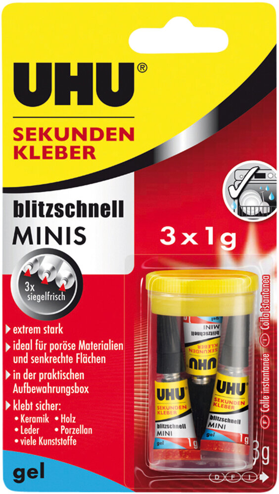 UHU Sekundenkleber Gel-Minis 3 x 1 g