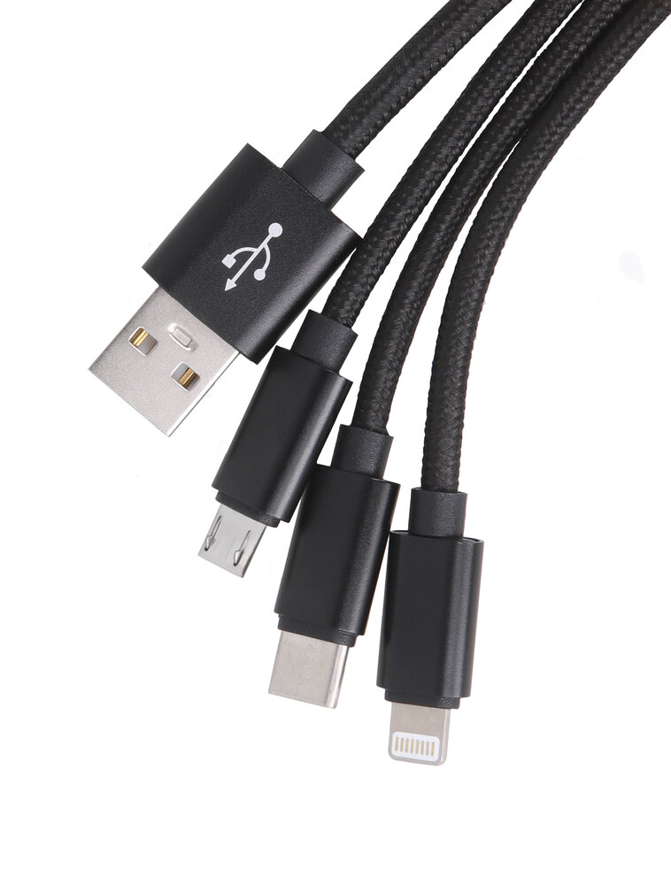 maXlife 3in1 USB Ladekabel für USB-C, Lightning und Micro USB Schnittstelle