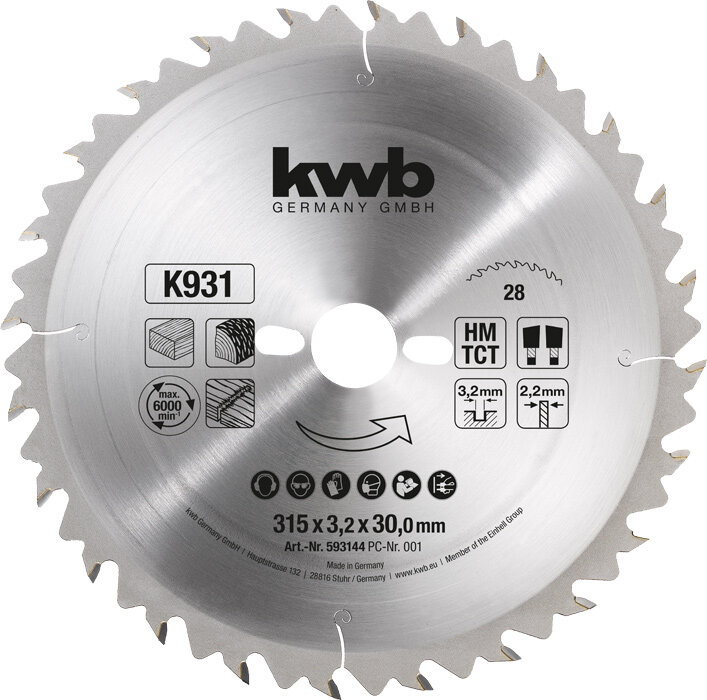 KWB Bauholz-Kreissägeblätter für Bau- und Tischkreissägen Ø 315 x 30 mm
