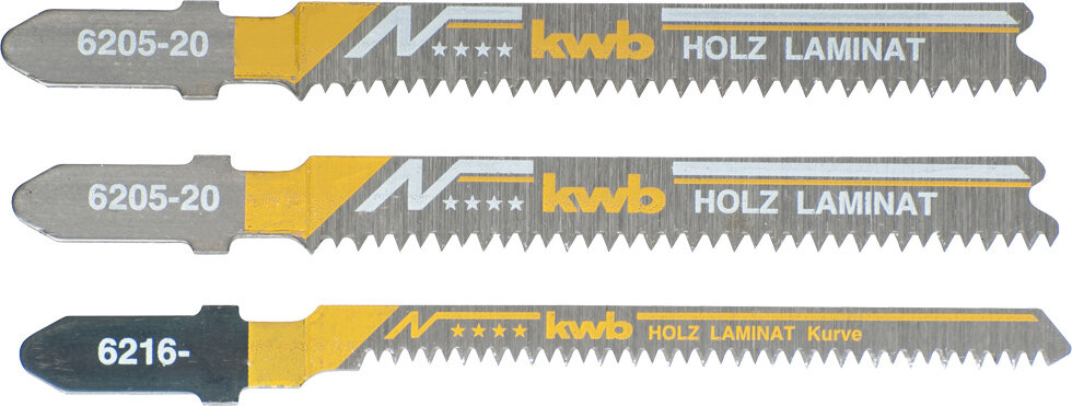 KWB Stichsägeblatt-Set, LAMINAT, Holzbearbeitung, Bi-Metall, 2 x fein, 1 x Kurve