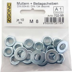 Zgonc 10 Muttern + Beilagscheiben M8 Zgonc 10 Muttern + Beilagscheiben M8