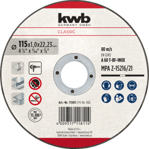 KWB Trennscheibe zur Edelstahl- und Stahlbearbeitung, Ø 115 mm x 1,0 KWB Trennscheibe zur Edelstahl- und Stahlbearbeitung, Ø 115 mm x 1,0