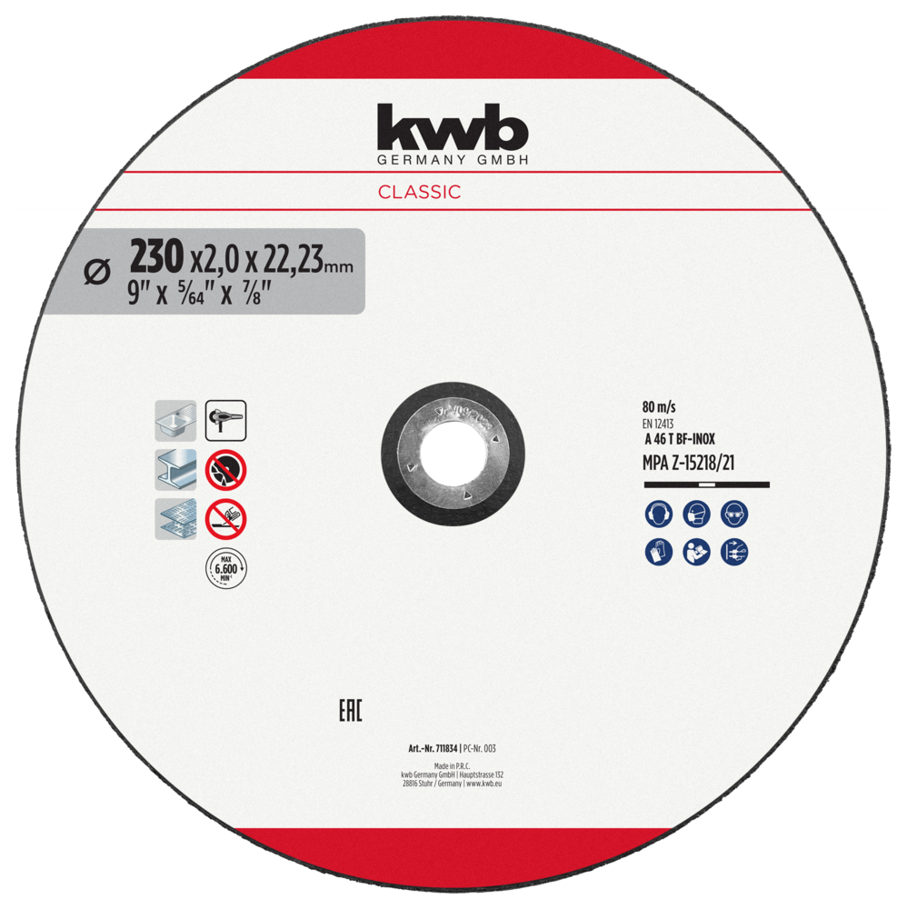 KWB Trennscheibe zur Edelstahl- und Stahlbearbeitung, Ø 230 mm x 1,9