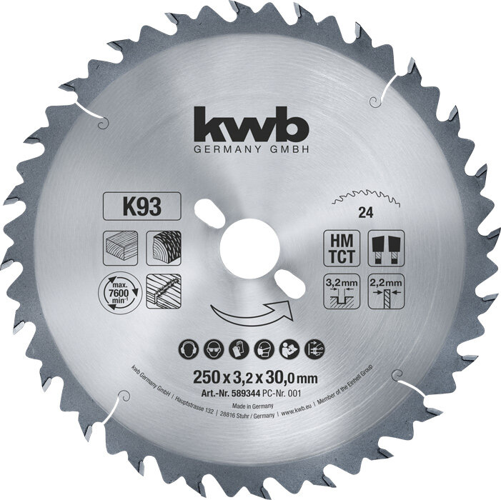 KWB Bauholz-Kreissägeblätter für Bau- und Tischkreissägen Ø 250 x 30 mm