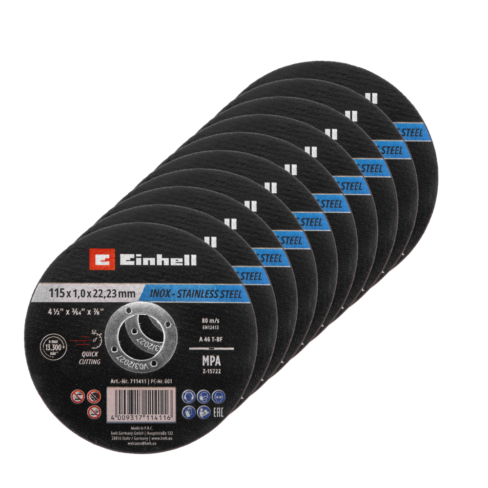 EINHELL 10 Inox-Gewebetrennscheiben für Metall, gerade, extra dünn, in Dose, Ø 115 x 1 mm