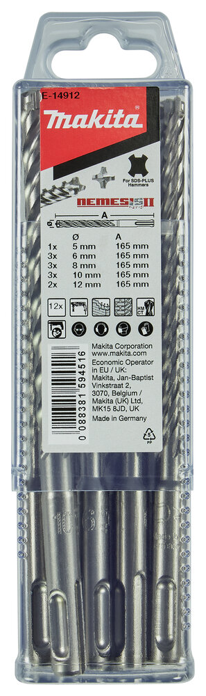 MAKITA 12-tlg. Hammerbohrer-Set SDS-PLUS, Nemesis II