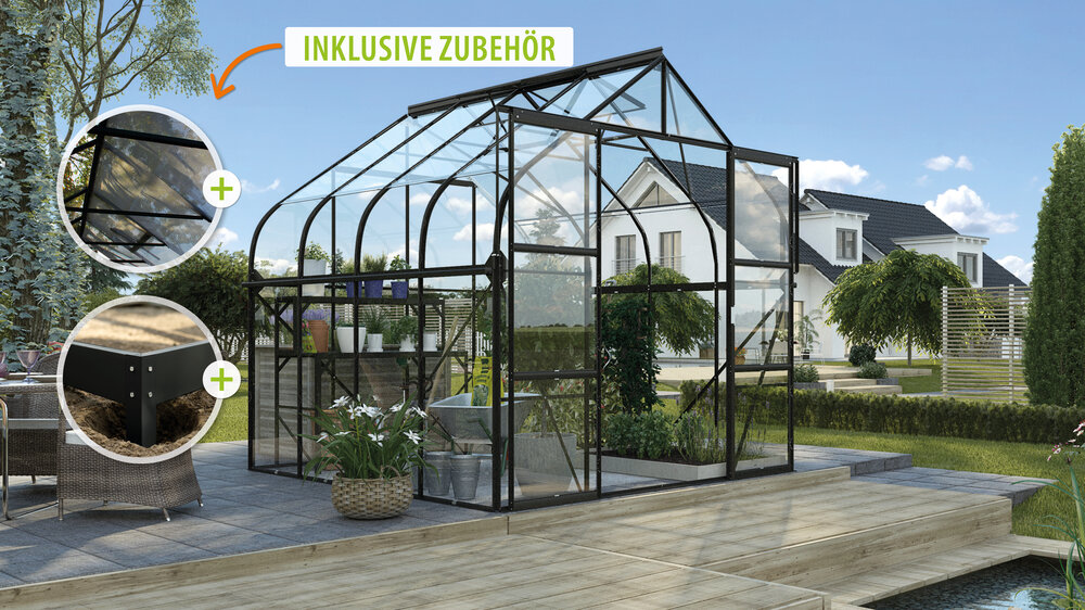Vitavia Gewächshaus Diana 6700 ESG3mm, schwarz - Set