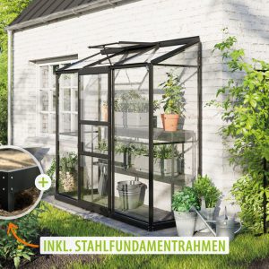 Vitavia Gewächshaus Ida 1300 ESG3mm, schwarz – Set