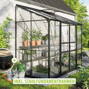 Vitavia Gewächshaus Ida 3300 ESG3mm, schwarz – Set