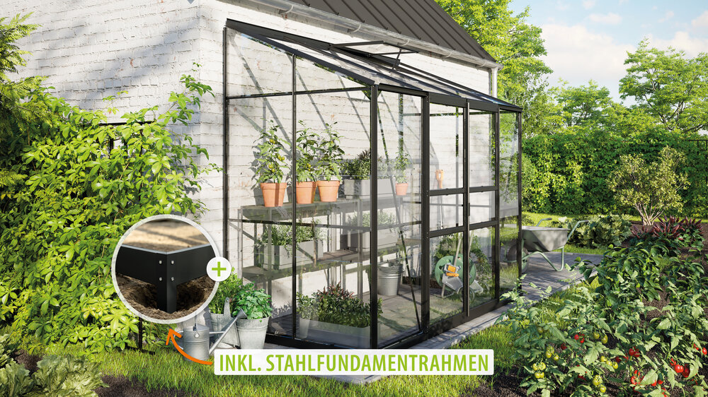 Vitavia Gewächshaus Ida 3300 ESG3mm, schwarz - Set