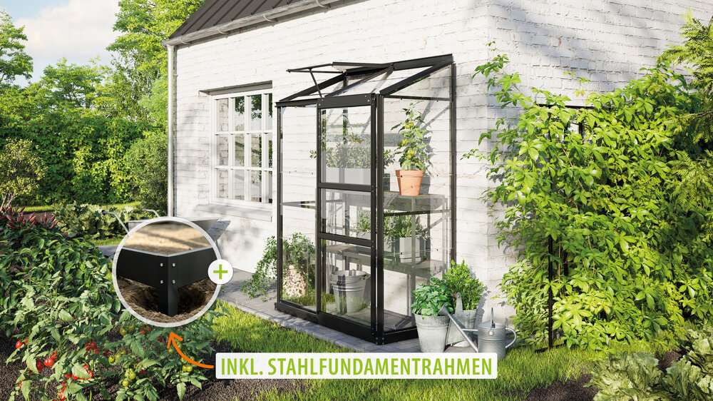 Vitavia Gewächshaus Ida 900 ESG3mm, schwarz - Set