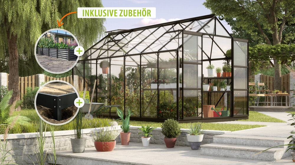 Vitavia Gewächshaus Uranus 11500 ESG 3mm, schwarz - Set