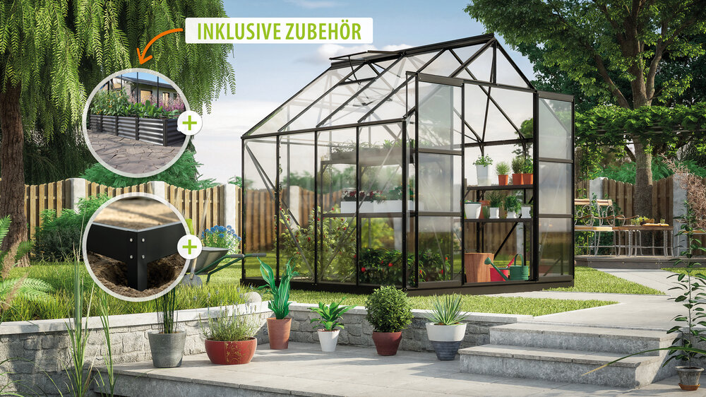 Vitavia Gewächshaus Uranus 6700 ESG 3mm, schwarz - Set
