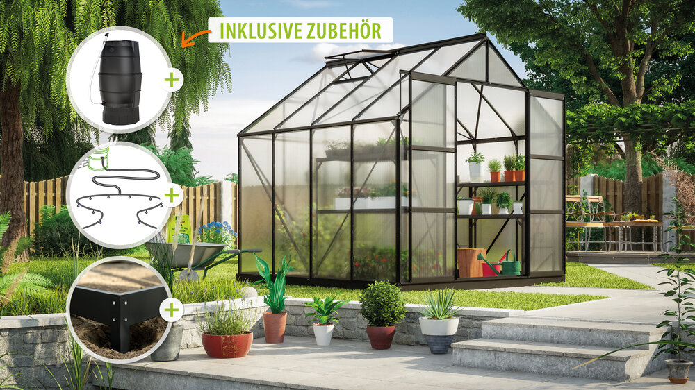 Vitavia Gewächshaus Uranus 6700 HKP 6mm, schwarz - Set