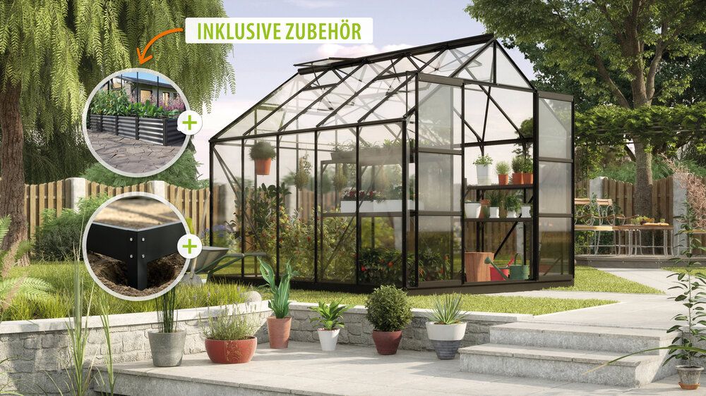 Vitavia Gewächshaus Uranus 8300 ESG 3mm, schwarz - Set