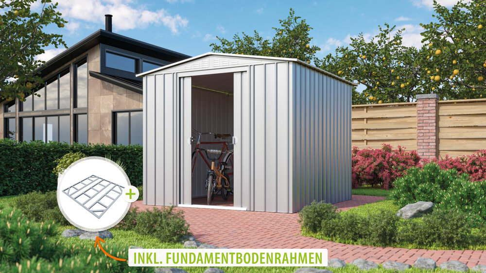 Globel Metallgerätehaus Gartenmanager Dream 88, silber metallic - Set