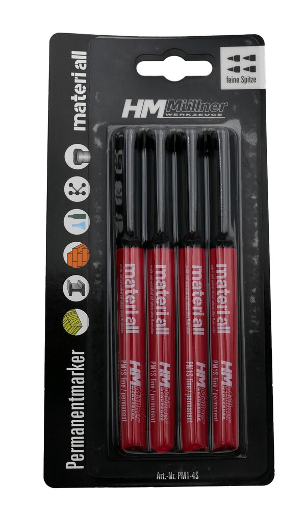 HM MÜLLNER Permanentmarker-Set 4-tlg., fein, schwarz