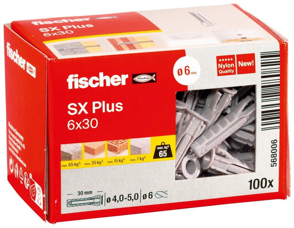 FISCHER 100 Dübel Spreizdübel SX Plus 6 x 30