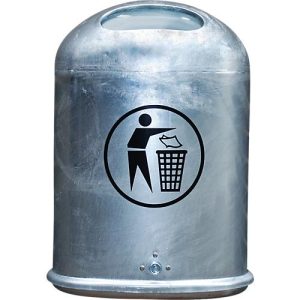 Abfallbehälter oval, 45 Liter, mit selbstschließender Edelstahlklappe, feuerverzinkt Abfallbehälter oval, 45 Liter, mit selbstschließender Edelstahlklappe, feuerverzinkt