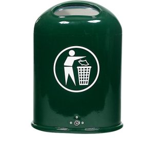 Abfallbehälter oval, 45 Liter, mit selbstschließender Edelstahlklappe, grün Abfallbehälter oval, 45 Liter, mit selbstschließender Edelstahlklappe, grün