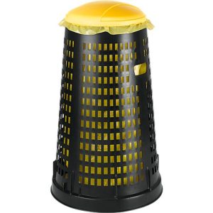 Abfallbehälter Ruff, für 70-120 l Kunststoff-& Papiersäcke, Lochoptik, ø 525 mm, Recycling-Kunststoff, gelb-schwarz Abfallbehälter Ruff, für 70-120 l Kunststoff-& Papiersäcke, Lochoptik, ø 525 mm, Recycling-Kunststoff, gelb-schwarz
