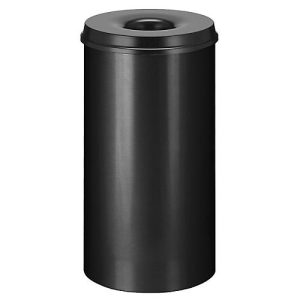 Abfallsammler, für den Innenbereich, Volumen 30 l, selbstlöschender Deckel, Ø 335 x H 470 mm, Stahl pulverbeschichtet, schwarz/schwarz Abfallsammler, für den Innenbereich, Volumen 30 l, selbstlöschender Deckel, Ø 335 x H 470 mm, Stahl pulverbeschichtet, schwarz/schwarz
