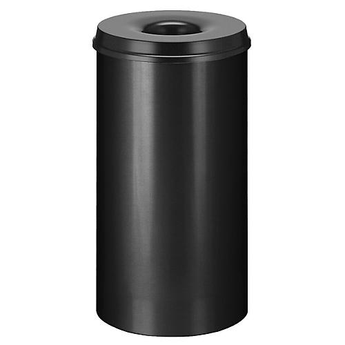 Abfallsammler, für den Innenbereich, Volumen 30 l, selbstlöschender Deckel, Ø 335 x H 470 mm, Stahl pulverbeschichtet, schwarz/schwarz