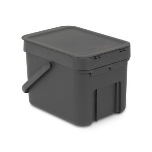 Abfallsammler Sort & Go, rechteckig, mit Wandhalterung, Deckel & Griff, 6 l, Kunststoff, grau Abfallsammler Sort & Go, rechteckig, mit Wandhalterung, Deckel & Griff, 6 l, Kunststoff, grau