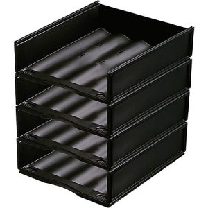 Ablagekorb, DIN A4, Kunststoff, 4 Stück, schwarz Ablagekorb, DIN A4, Kunststoff, 4 Stück, schwarz