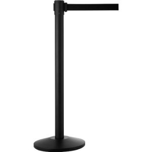 Absperrpfosten mit Standfuß, schwarz, Gurt schwarz Absperrpfosten mit Standfuß, schwarz, Gurt schwarz